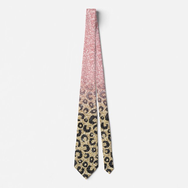 Elegant Rose Gold Glitter Black Leopard Print Tie (Front)