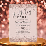 Elegant Rose Gold Glitter Blush 100th Birthday Invitation<br><div class="desc">Honour a century of love, laughter, and memories with this Elegant Rose Gold Glitter Blush 100th Birthday Invitation. Featuring a soft blush pink background accented with shimmering faux rose gold glitter, this invitation brings timeless beauty to an unforgettable milestone. Fully editable, it’s perfect for customising with the birthday honoree’s name,...</div>