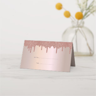 Elegant Rose Gold Glitter, Blush and Black Text Place Card