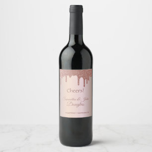 Elegant Rose Gold Glitter, Blush and Black Text Wine Label