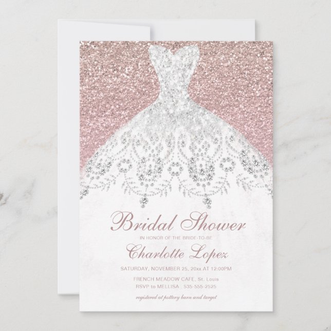 Elegant Rose Gold Glitter Blush Bridal Shower Invi Invitation (Front)