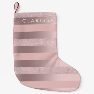 Elegant rose gold glitter & blush pink stripe small christmas stocking