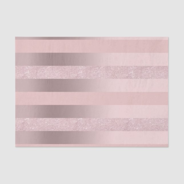 Elegant rose gold glitter & blush pink stripe tissue paper (Front)