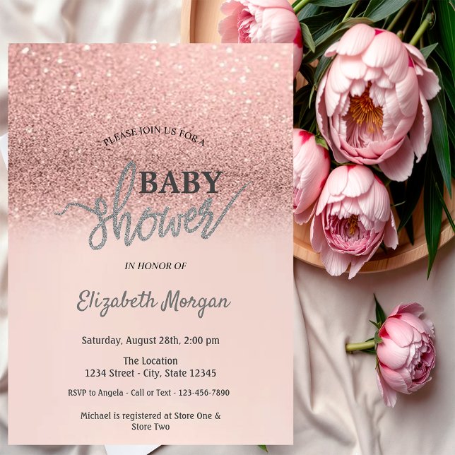 Elegant Rose Gold Glitter Bokeh Baby Shower Invitation (Creator Uploaded)
