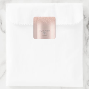 Elegant Rose Gold Glitter Bokeh Hearts Square Sticker