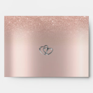 Elegant Rose Gold Glitter Bokeh ,Hearts Wedding Envelope