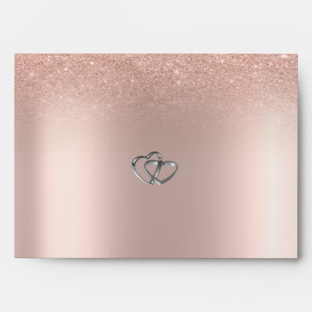 Elegant Rose Gold Glitter Bokeh ,Hearts Wedding Envelope (Front)