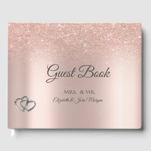 Elegant Rose Gold Glitter Bokeh Hearts Wedding Guest Book