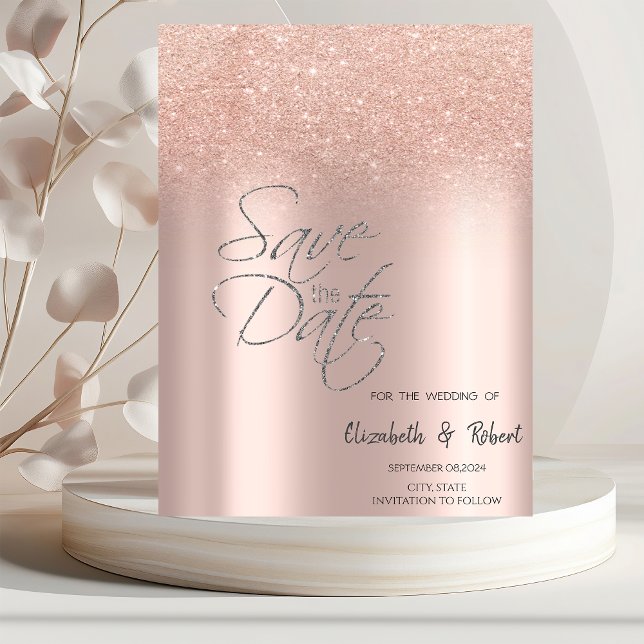 Elegant  Rose Gold Glitter Bokeh Save The Date (Creator Uploaded)