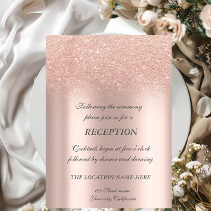 Elegant Rose Gold Glitter Bokeh Wedding Reception Invitation
