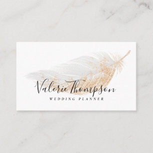 Elegant rose gold glitter chic grey feather modern business card