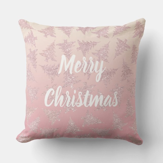 Elegant Rose Gold Glitter Christmas Tree Pattern Cushion (Front)