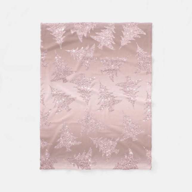 Elegant Rose Gold Glitter Christmas Tree Pattern Fleece Blanket (Front)