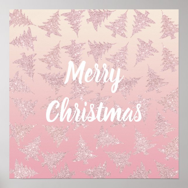 Elegant Rose Gold Glitter Christmas Tree Pattern Poster (Front)