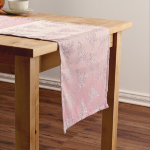 Elegant Rose Gold Glitter Christmas Tree Pattern Short Table Runner