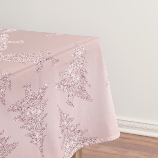 Elegant Rose Gold Glitter Christmas Tree Pattern Tablecloth (In Situ)