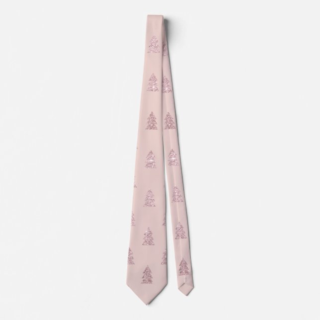 Elegant Rose Gold Glitter Christmas Tree Pattern Tie (Front)