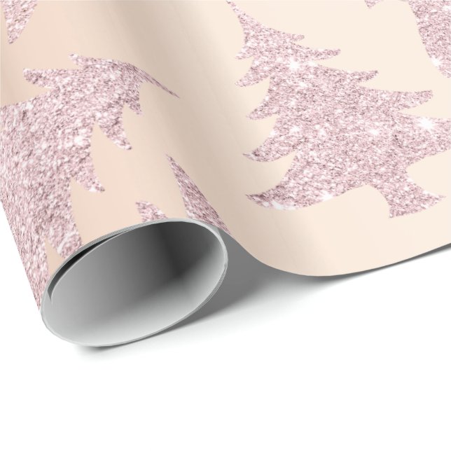 Elegant Rose Gold Glitter Christmas Tree Pattern Wrapping Paper (Roll Corner)