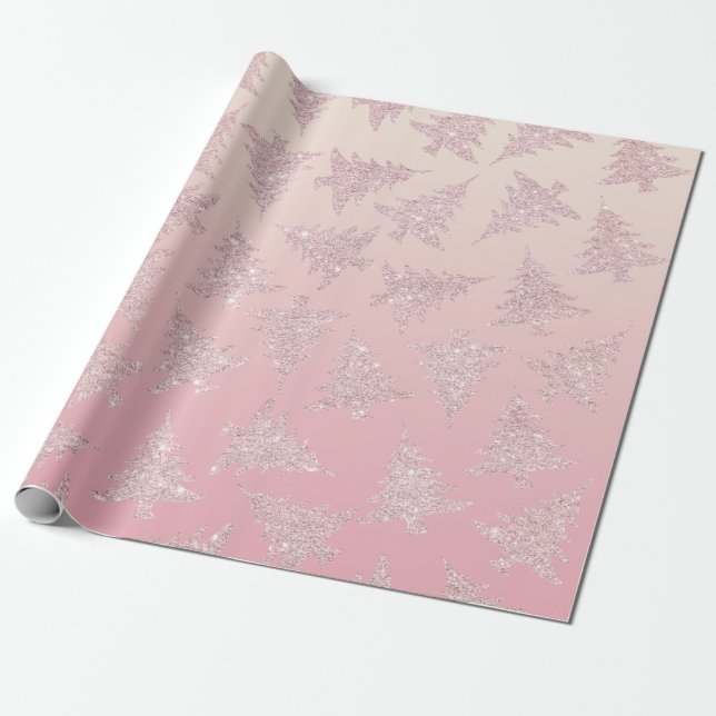 Elegant Rose Gold Glitter Christmas Tree Pattern Wrapping Paper (Unrolled)