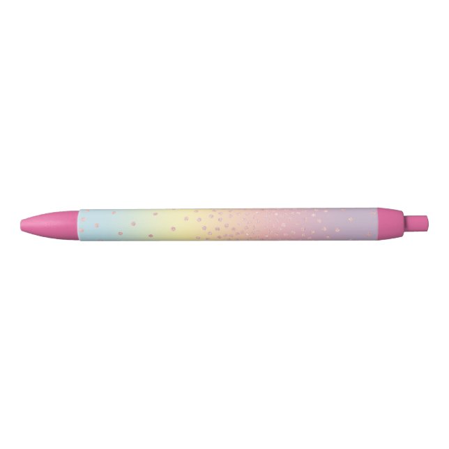 Elegant rose gold glitter confetti dots gradient black ink pen (Front)