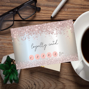 Elegant Rose Gold Glitter Confetti Dust Silver Loyalty Card