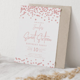Elegant Rose Gold Glitter Confetti Sweet 16 Party Invitation