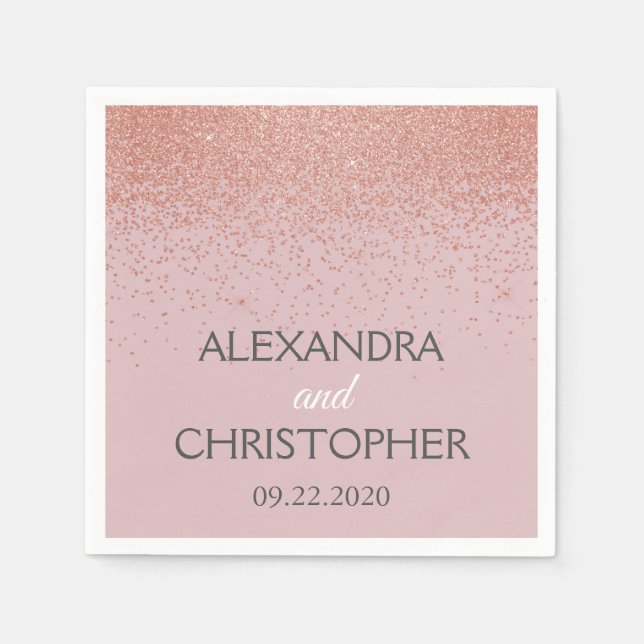 Elegant Rose Gold Glitter Confetti Wedding Napkin (Front)