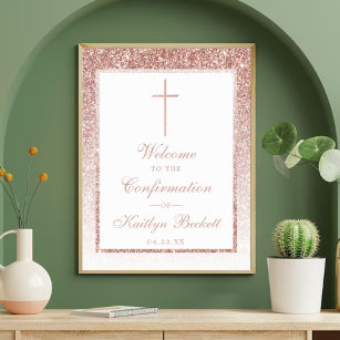 Elegant Rose Gold Glitter Confirmation Or Baptism Poster
