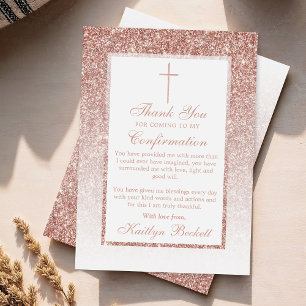 Elegant Rose Gold Glitter Confirmation Or Baptism Thank You Card