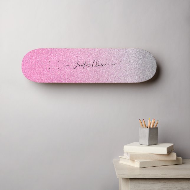 Elegant ROSE GOLD Glitter Custom Name  Skateboard (Wall Art (Horz))