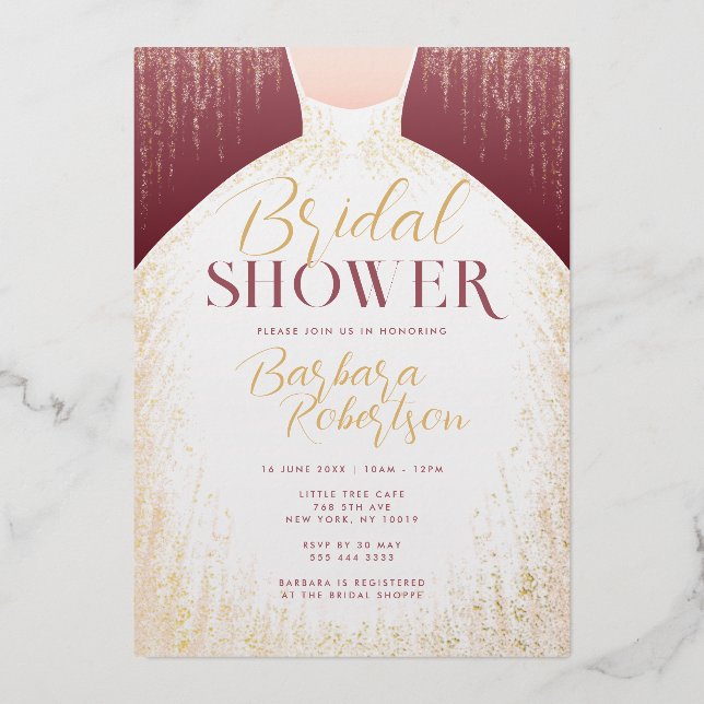 Elegant Rose Gold Glitter Dress Bridal Shower (Front)