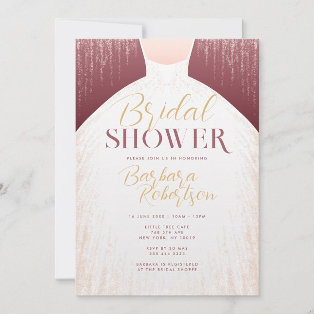 Elegant Rose Gold Glitter Dress Bridal Shower Invitation (Front)