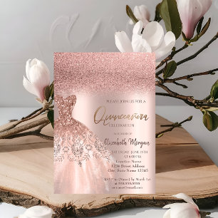Elegant Rose Gold Glitter Dress Quinceañera Invita Invitation