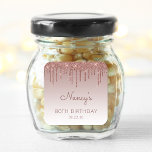 Elegant Rose Gold Glitter Drip 80th Birthday Party Square Sticker<br><div class="desc">These chic,  elegant 80th birthday party stickers feature a sparkly rose gold faux glitter drip border and rose gold ombre background. Personalise them with the guest of honour's name in dark rose handwriting script,  with her birthday and date below in sans serif font.</div>