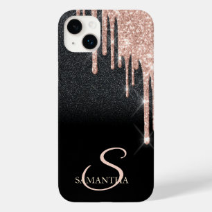 Elegant Rose Gold Glitter Drips Black Glitter Case-Mate iPhone 14 Plus Case