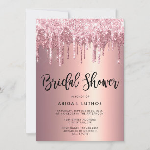 Elegant rose gold glitter drips bridal shower invi invitation