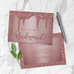 Elegant Rose Gold Glitter Drips Bridesmaid Invitation