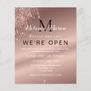 Elegant Rose Gold Glitter Drips Chic Beauty Salon Flyer