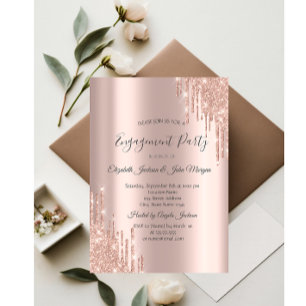 Elegant Rose Gold Glitter Drips Engagement Invitation