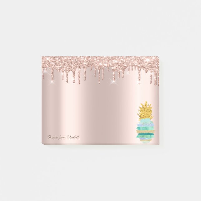 Elegant Rose Gold Glitter Drips GreenPineapple Post-it Notes (Front)