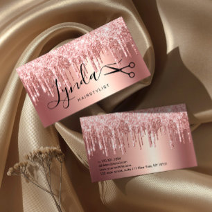 Elegant rose gold glitter drips hairstylist business card