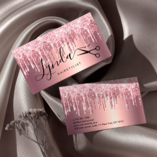 Elegant rose gold glitter drips hairstylist  business card