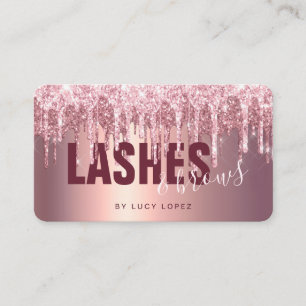 Elegant rose gold glitter drips lashes & brows  business card