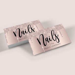 Elegant rose gold glitter drips nails business card
