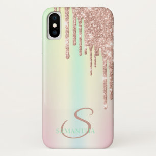 Elegant Rose Gold Glitter Drips Ombre iPhone X Case
