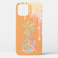 Elegant Rose Gold Glitter Drips Pineapple Orange