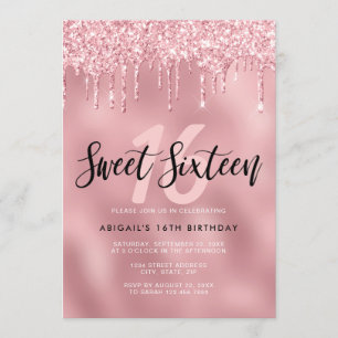 Elegant rose gold glitter drips sweet sixteen invitation