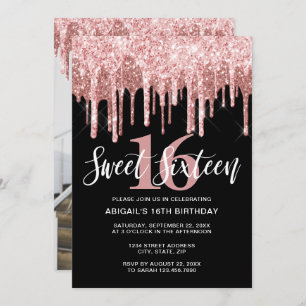 Elegant rose gold glitter drips sweet sixteen  invitation
