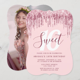 Elegant rose gold glitter drips sweet sixteen  invitation