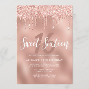 Elegant rose gold glitter drips sweet sixteen invitation